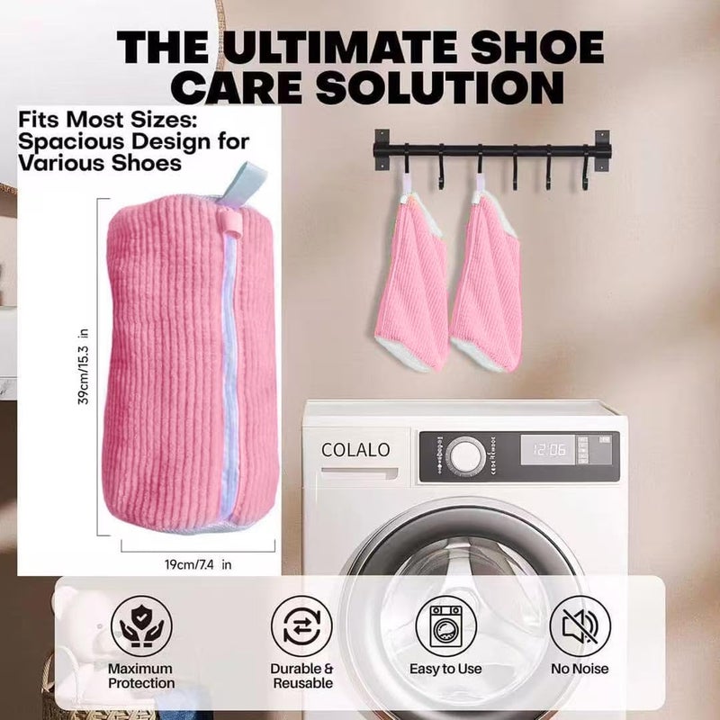 Fachoige Laundry Shoe Bags for Washing Machine, 2Pcs Shoe Washing Machine Bag Shoe Laundry Bag for Washer and Dryer (Pink-2Pcs) - Image 2